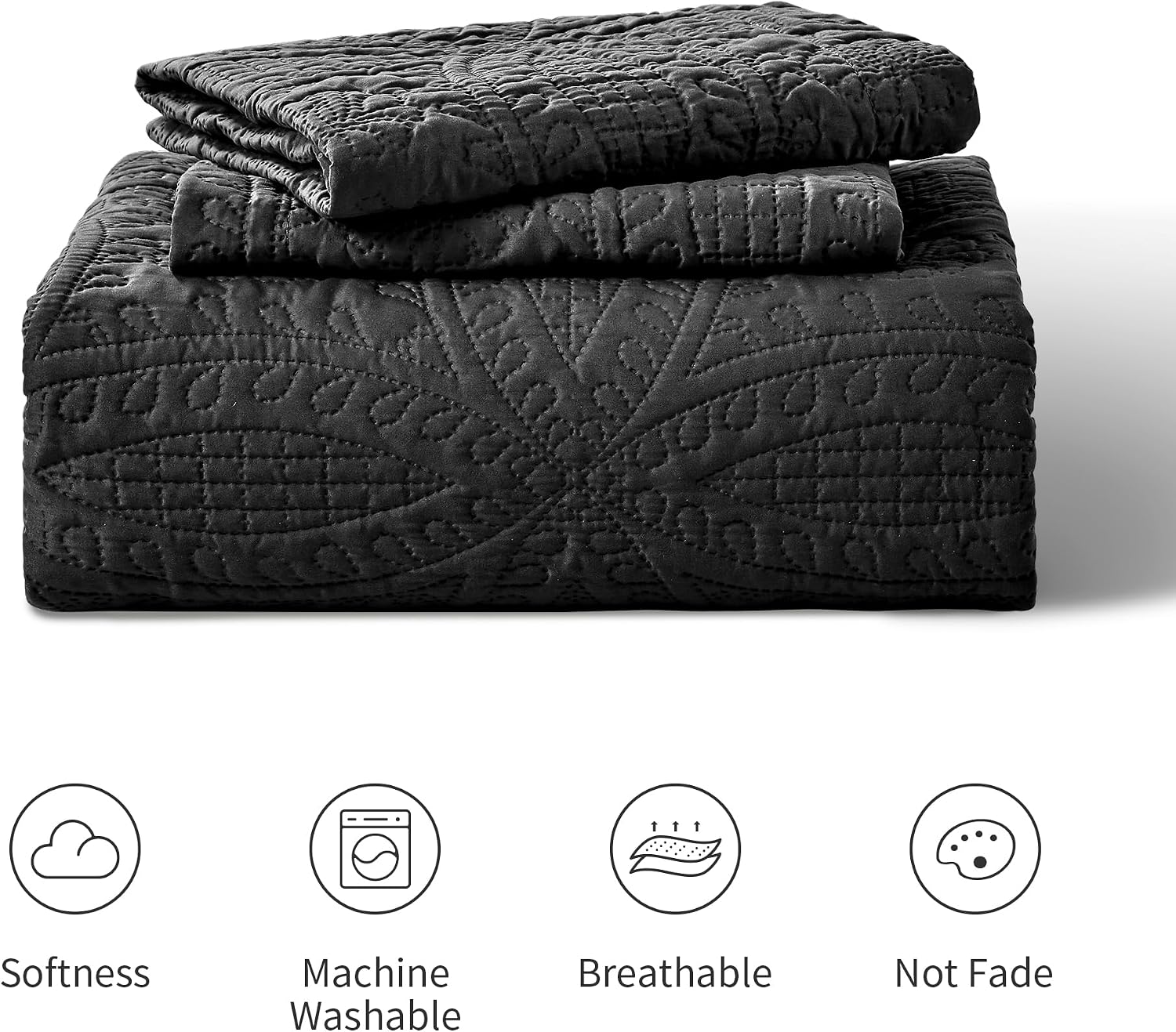 Thumbnail 6 de Love’s cabin California King Quilt Bedding Set (3-Piece) - Black Coin Pattern Lightweight Coverlet