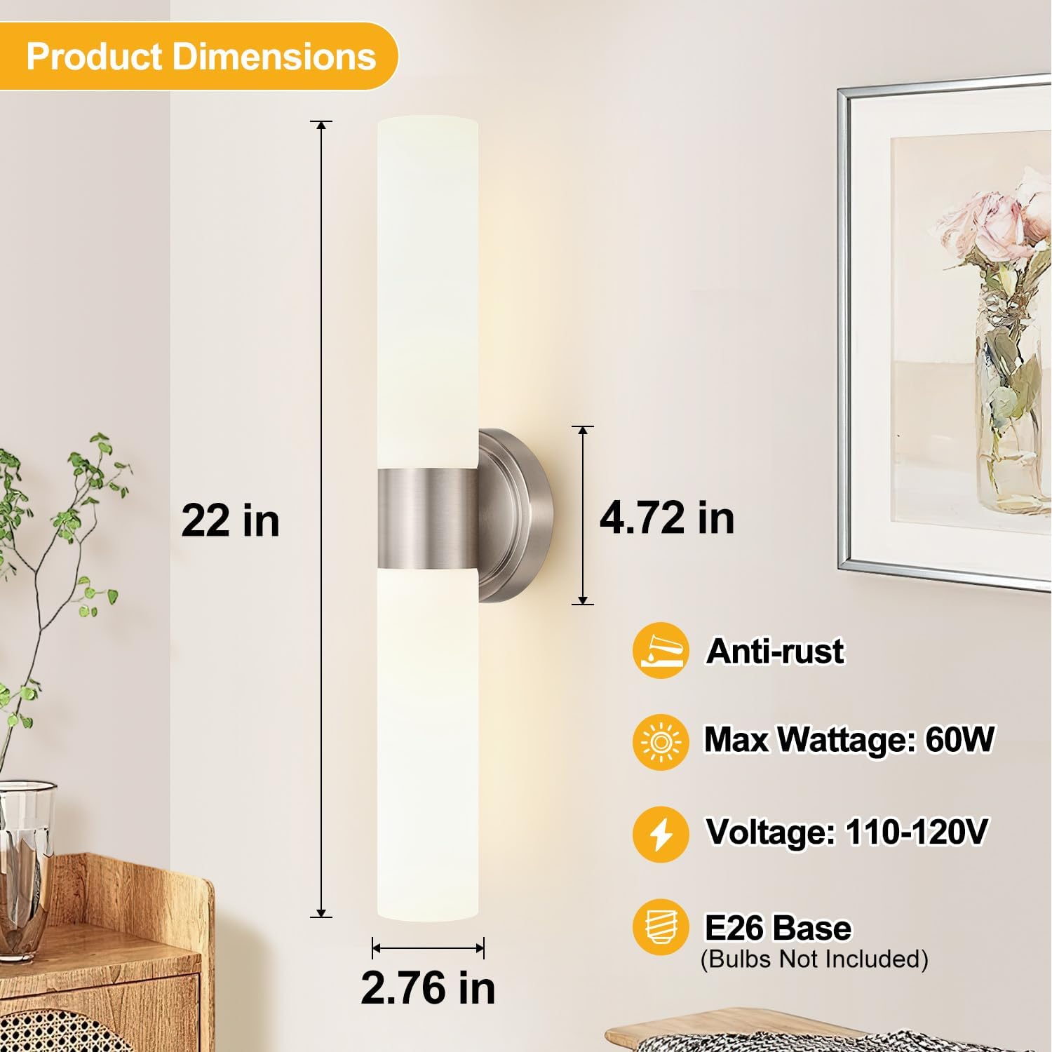 Detalle 2 de Meybiok Wall Sconces, Brushed Nickel