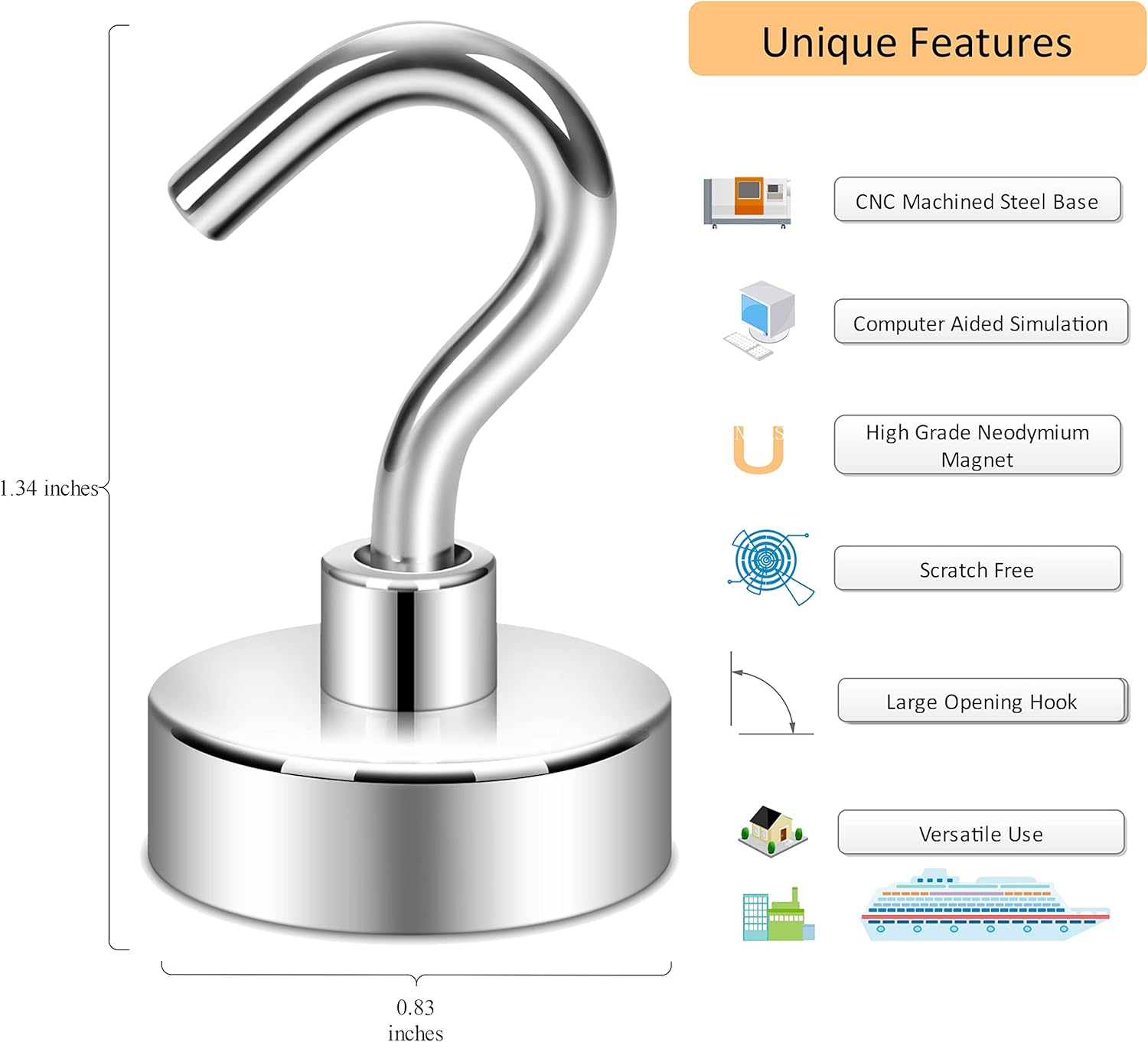 Detalle de Neosmuk Magnetic Hooks (Pack of 10) – Heavy-Duty 20kg Magnetic Hangers for Fridge, Grills & Steel Surfaces