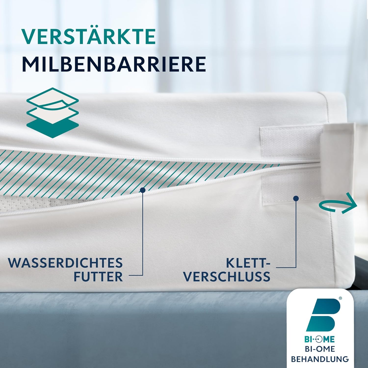Detalle de Dreamzie Matratzenbezug 180x200x20 cm gegen Milben und Bettwanzen – wasserdicht mit Reißverschluss