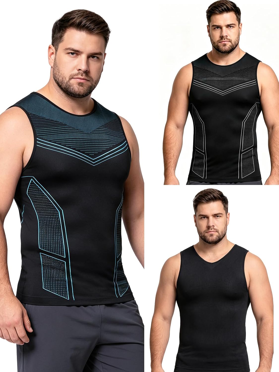 Detalle de Odoland 3-Pack Men’s Compression Shirt Tummy Control Slimming Tank Undershirt
