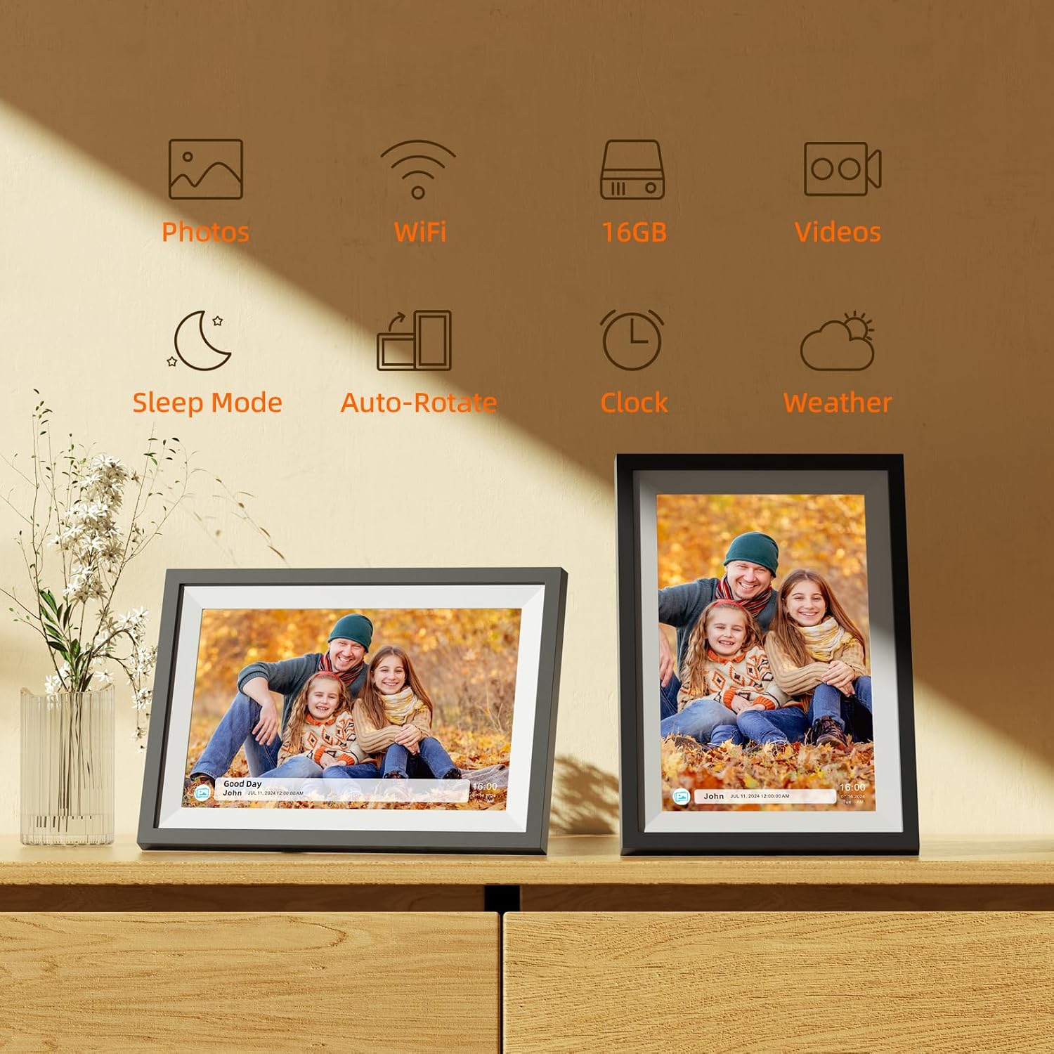 Detalle de Frameo 10.1-Inch Digital Photo Frame (1280x800 IPS Touch Screen, 16GB Wi‑Fi, Auto‑Rotate, SD Support)