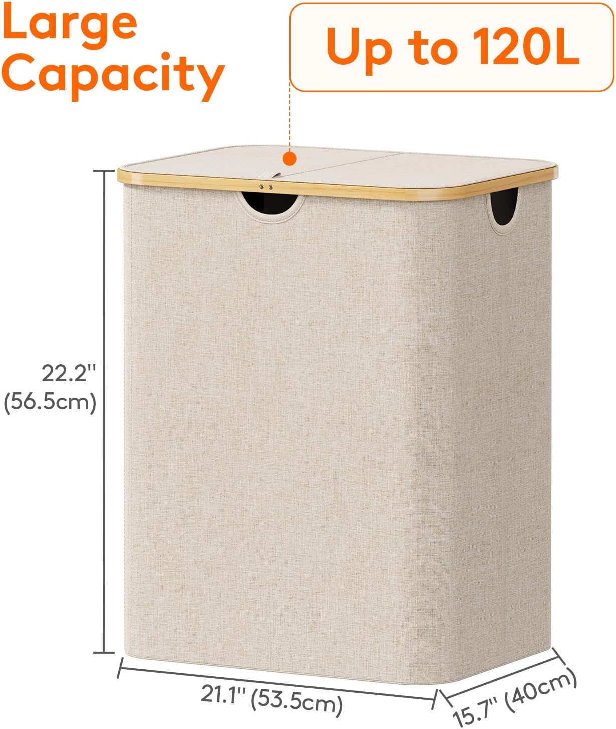 Thumbnail 2 de Lifewit 22172 120L Laundry Hamper with Lid, Removable Bags and Bamboo Handles