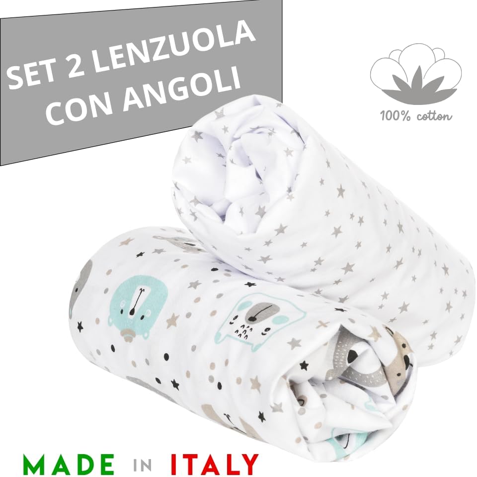 Thumbnail 2 de FlyIdeas Set 2 Lenzuola con Angoli per Lettino 160x80 cm – 100% Cotone Morbido e Traspirante