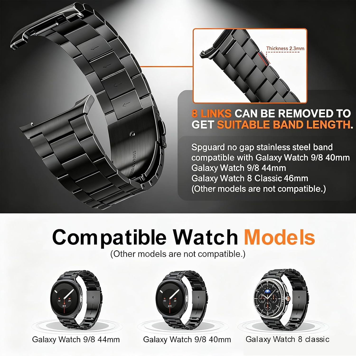 Detalle de SPGUARD Metal Band for Galaxy Watch 9/8, Stainless Steel, No-Gap Design