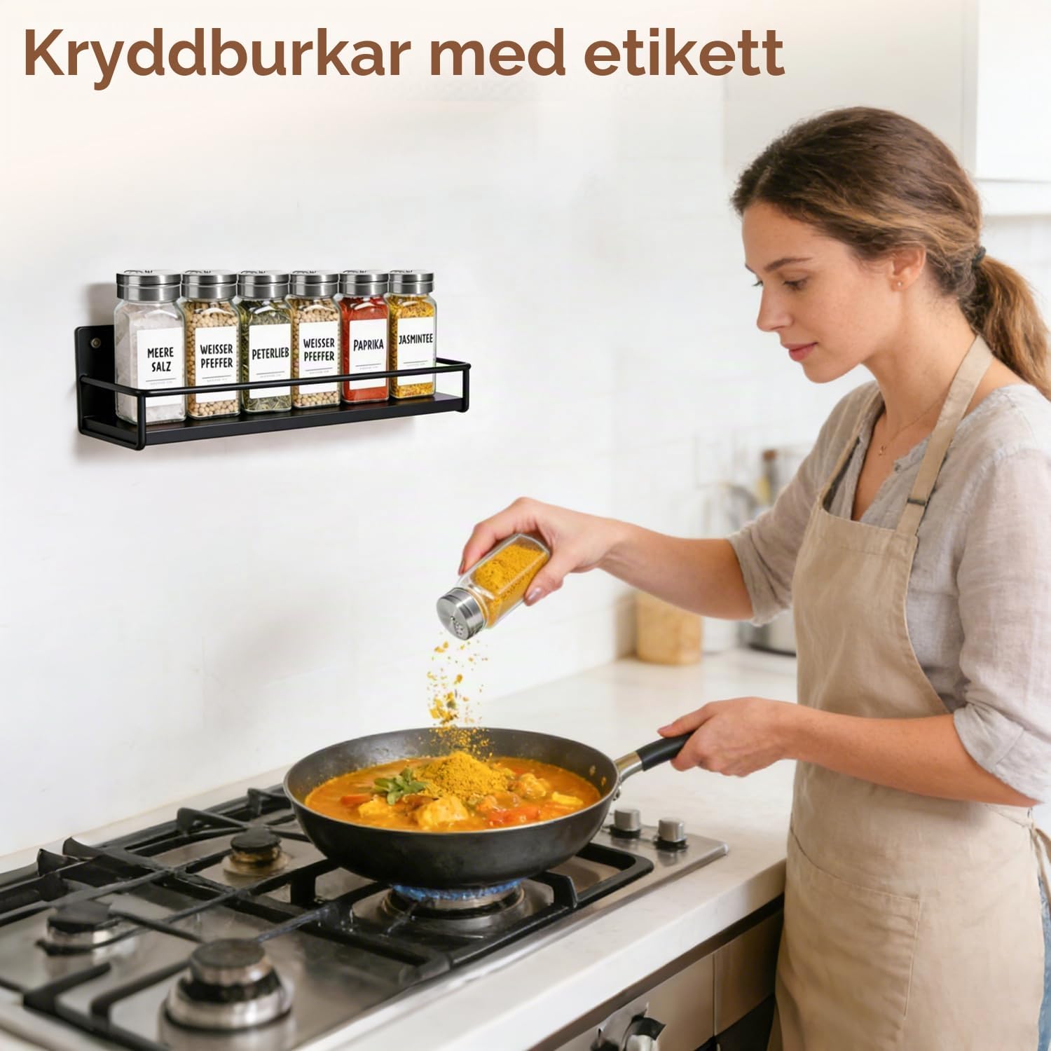 Detalle 2 de ComSaf kryddburkar i glas, 120 ml, 6-pack med justerbara lock