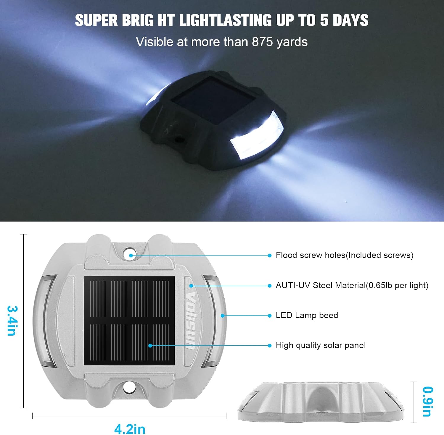 Detalle 2 de VOLISUN VLSOL6720US Solar Deck Lights, 12-Pack IP67 LED Path Lights, White