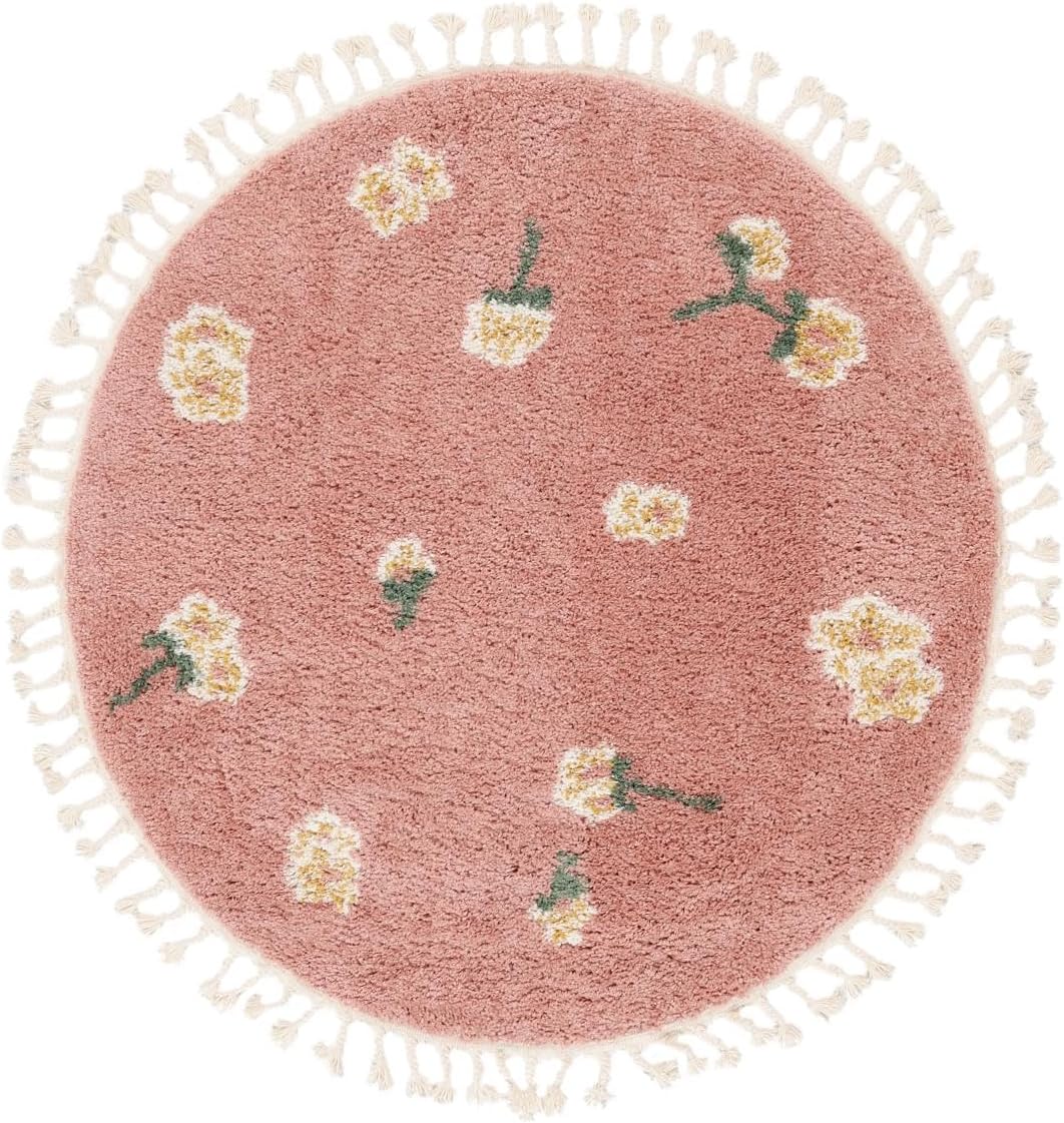Detalle de RugVista Linnea Kids Rug, Ø 150 cm Round Pink Medium-Pile Rug