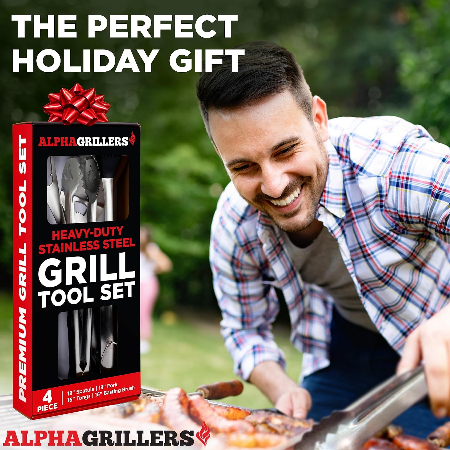 Detalle 2 de Alpha Grillers Grilling Accessories Tool Set (Spatula, Fork, Brush & Tongs) — BBQ Grill Utensils Gift Set