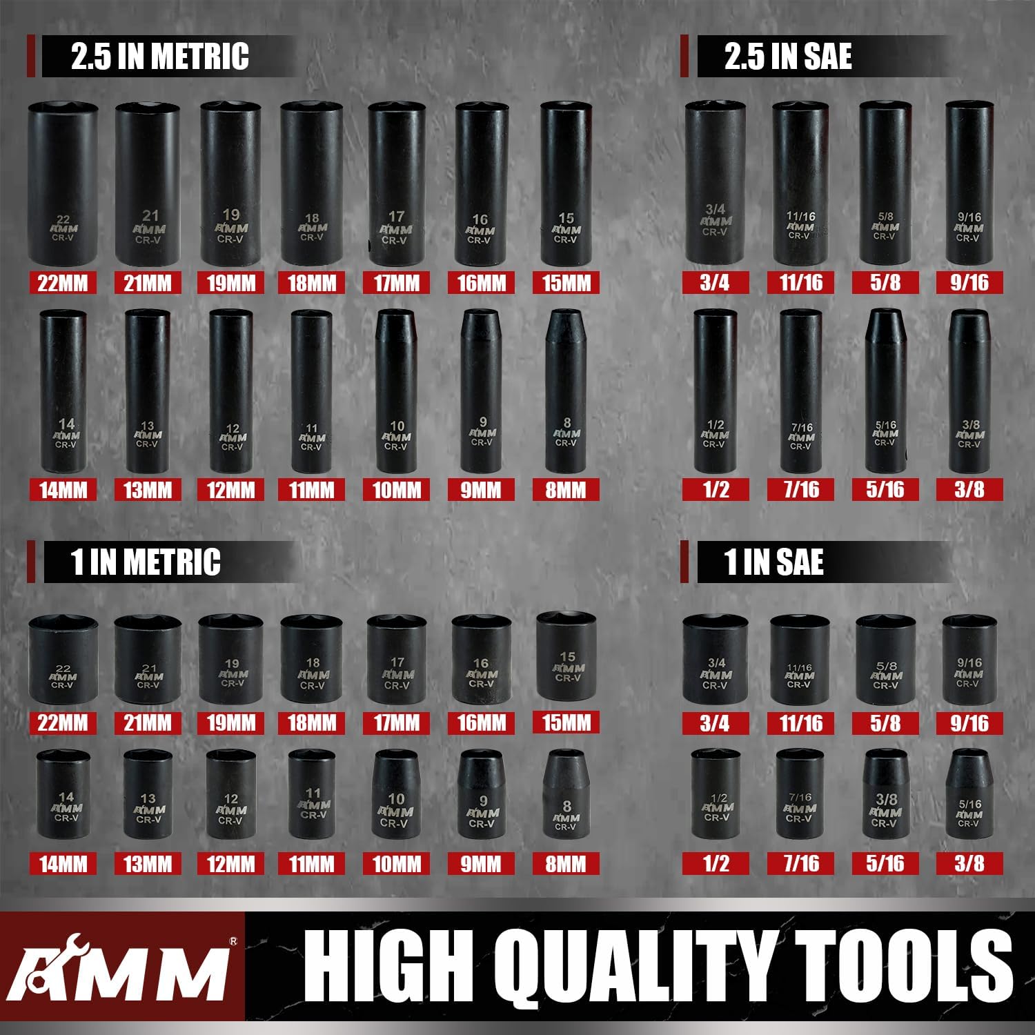 Detalle 2 de AMM 3/8" Drive Impact Socket Set, 48-Piece