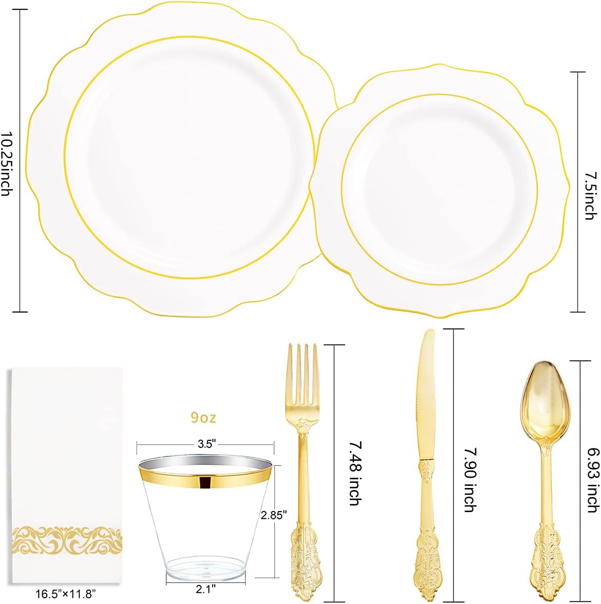 Detalle 2 de NOCCUR 175-Piece White and Gold Plastic Dinnerware Set with Flower-Shaped Plates