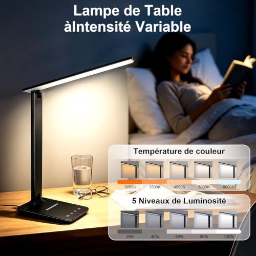 Detalle de joyshie Lampe de Bureau LED Pliable avec Adaptateur – Noir