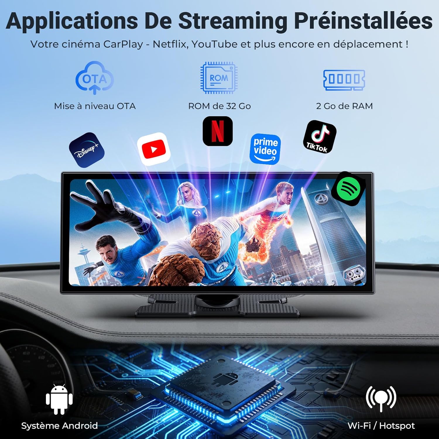 Detalle 2 de APHQUA Écran CarPlay Portable 11,5” HD – CarPlay Sans Fil, Android Auto et Caméra de Recul 1080P