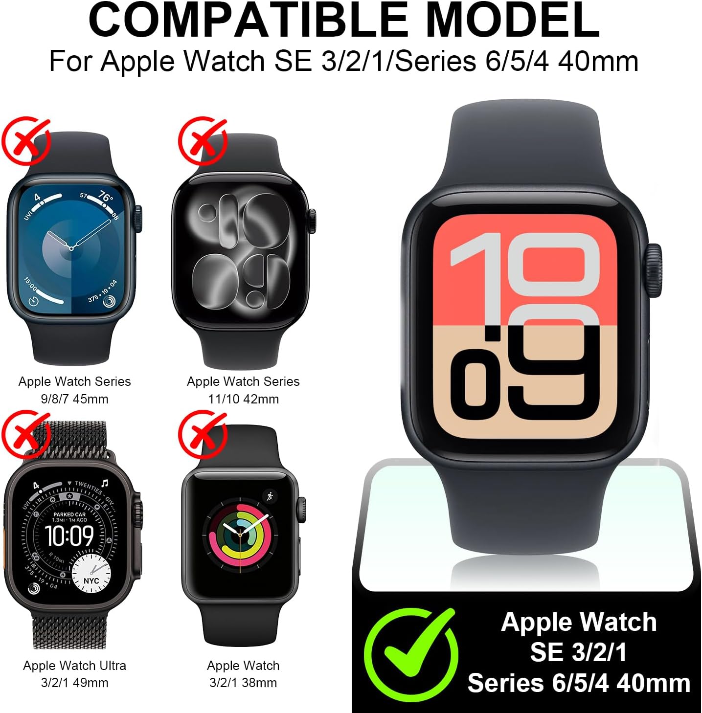 Detalle de Diruite 2-Pack Tempered Glass Screen Protector Case for Apple Watch 40mm (Series 6/5/4/SE) – All-Around Protection