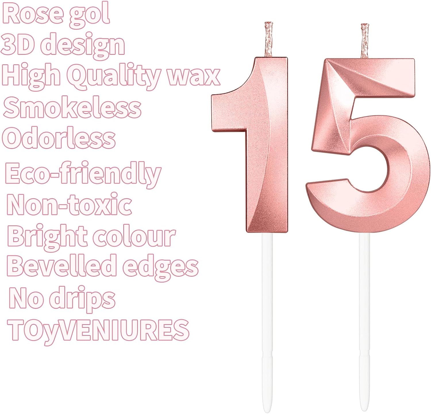 Thumbnail 6 de Yiran 3D Birthday Candles Rose Gold Number 18 (Candle Cake Topper)
