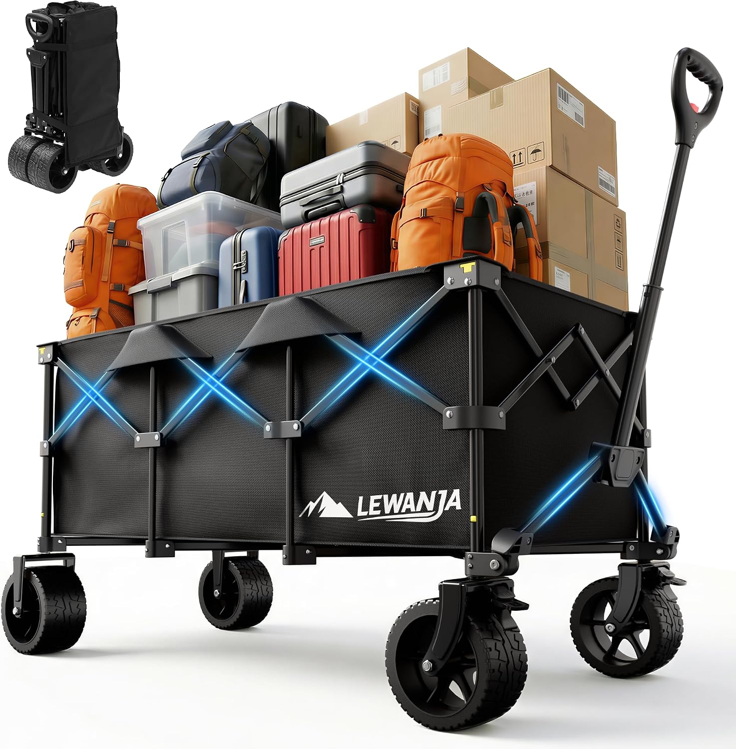Detalle de LEWANJA 250L Chariot Pliable: chariot de plage et jardin robuste, 200 kg