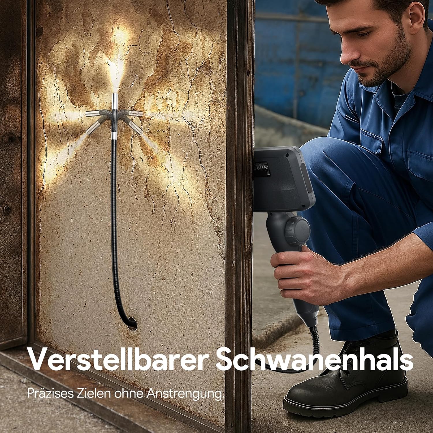 Detalle de DEPSTECH 6,2mm drehbare Endoskopkamera mit Licht und 4,5" IPS-Display (DS660) – 1080P Inspektionskamera für enge Stellen