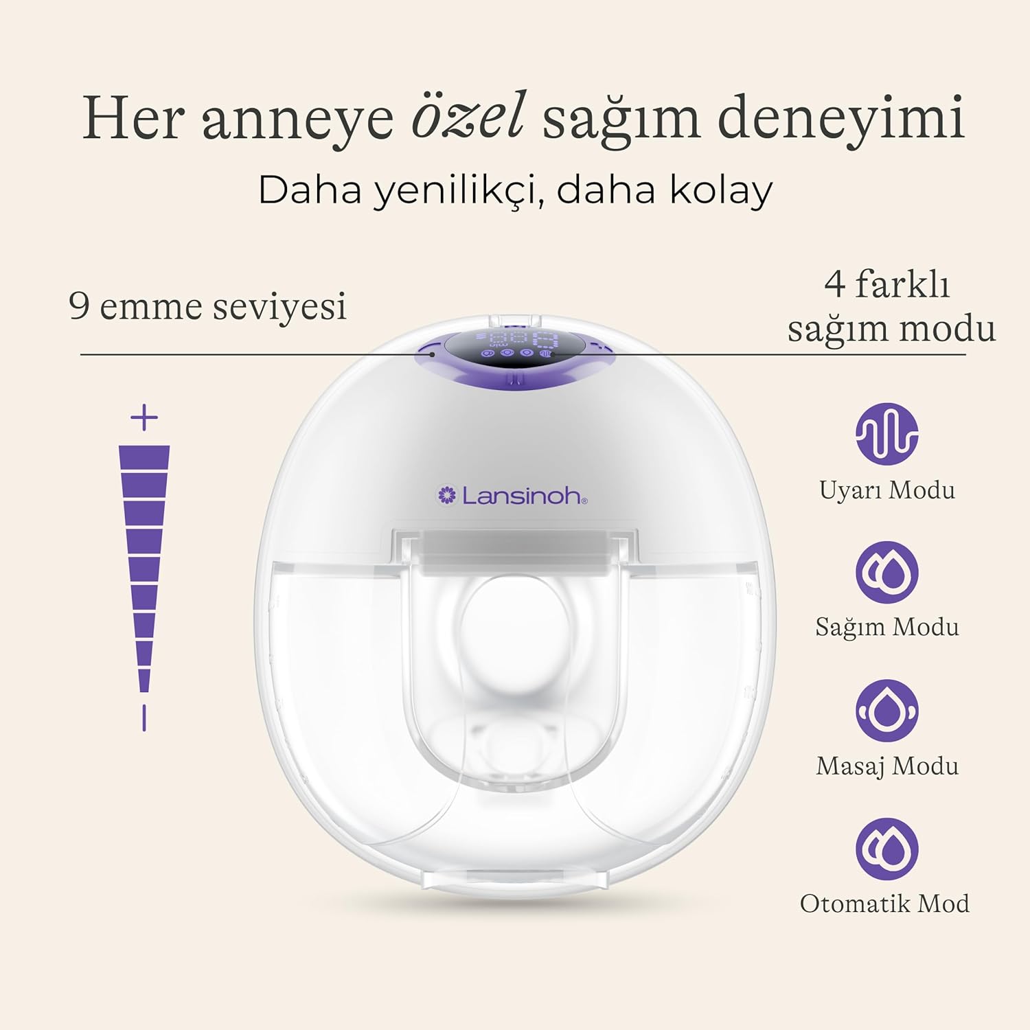 Detalle 2 de Lansinoh Tire-lait mains-libres Double discret sans fil : 4 modes, 9 niveaux et écran LED