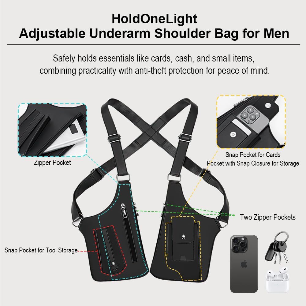 Detalle de HoldOneLight Premium Faux Leather Underarm Bag – Anti‑Theft, Unisex Crossbody