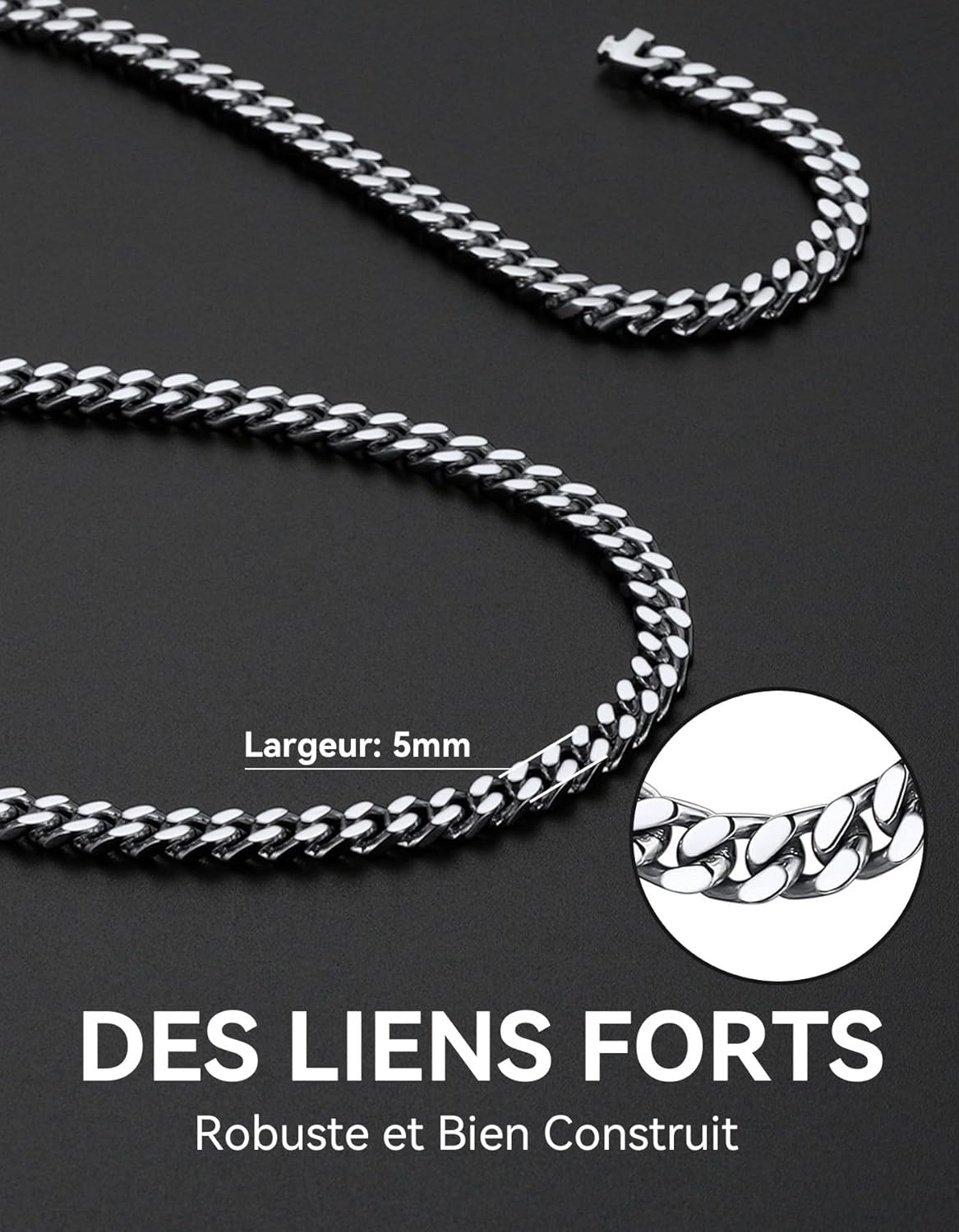 Thumbnail 6 de ChainsHouse Collier Chaine Homme Acier Inoxydable Maille Cubaine – 46 à 76 cm, largeurs 4/6/9/13 mm