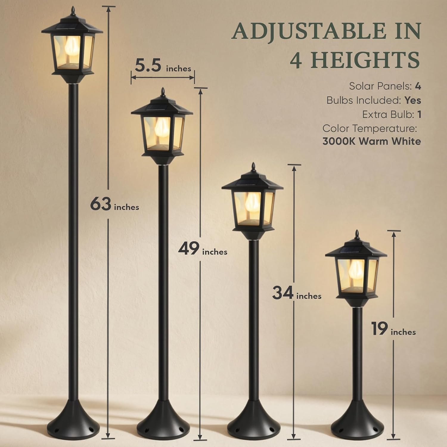 Thumbnail 6 de PASAMIC 05I-01 Solar Post Lights, 2-Pack, 63-Inch, Warm White, Dusk-to-Dawn