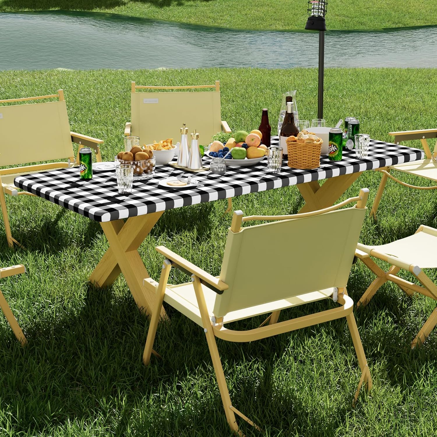 Thumbnail 6 de Smiry Picnic Table Cloth 2 Pack: Waterproof Elastic Fitted Tablecloths for 6FT Rectangular Tables