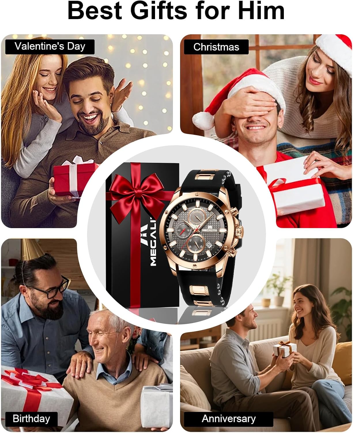 Detalle 2 de MEGALITH Mens Watches Chronograph: Waterproof, Luminous, Rubber Strap Quartz Watch