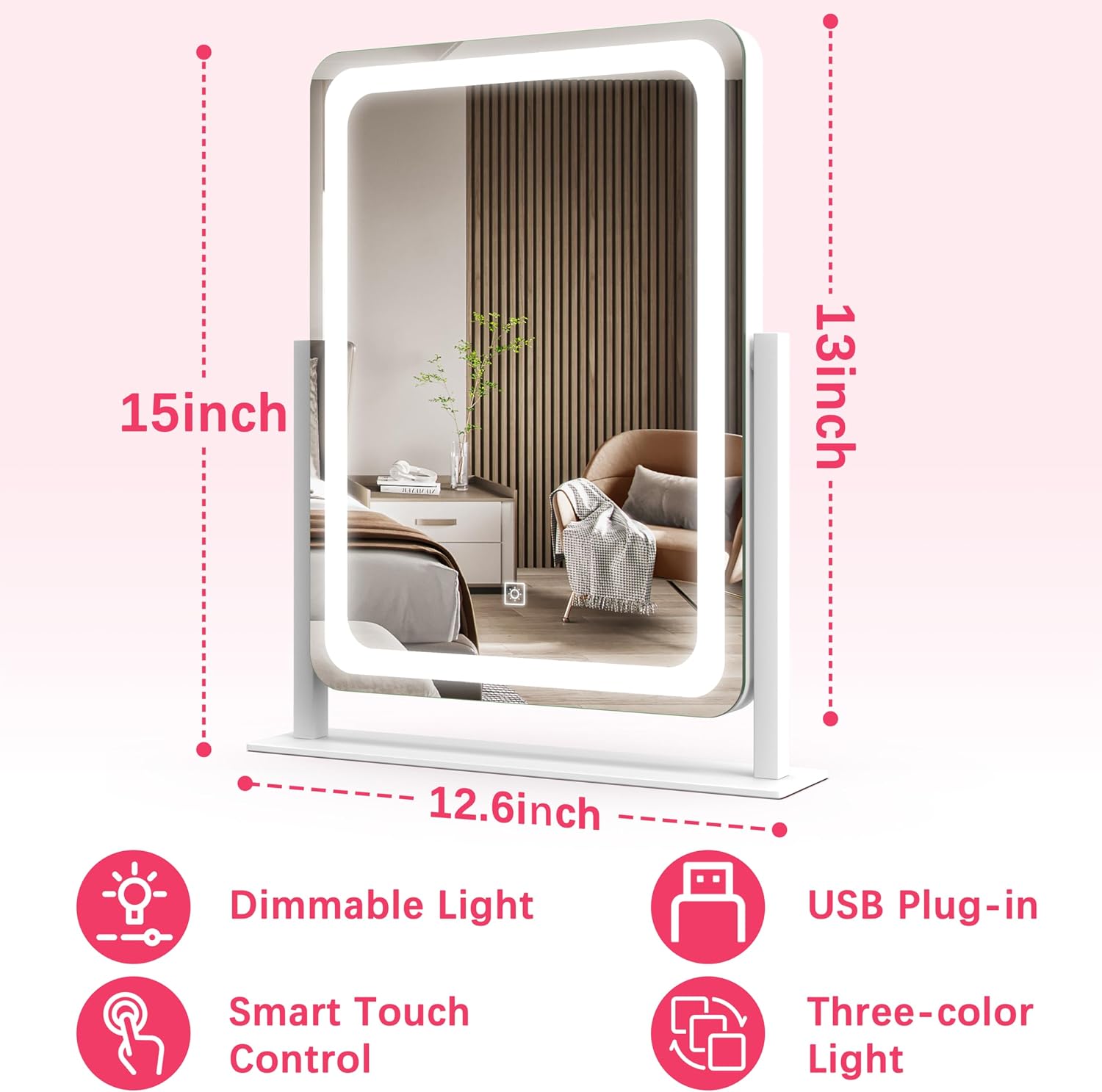 Detalle 2 de ROLOVE Vanity Mirror with Lights 12.6"×15" LED Makeup Mirror