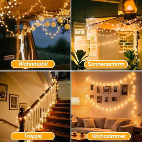 Detalle de Ollny Guirlande Lumineuse 10 m, 100 LED Blanc Chaud – IP44, idéal extérieur et intérieur