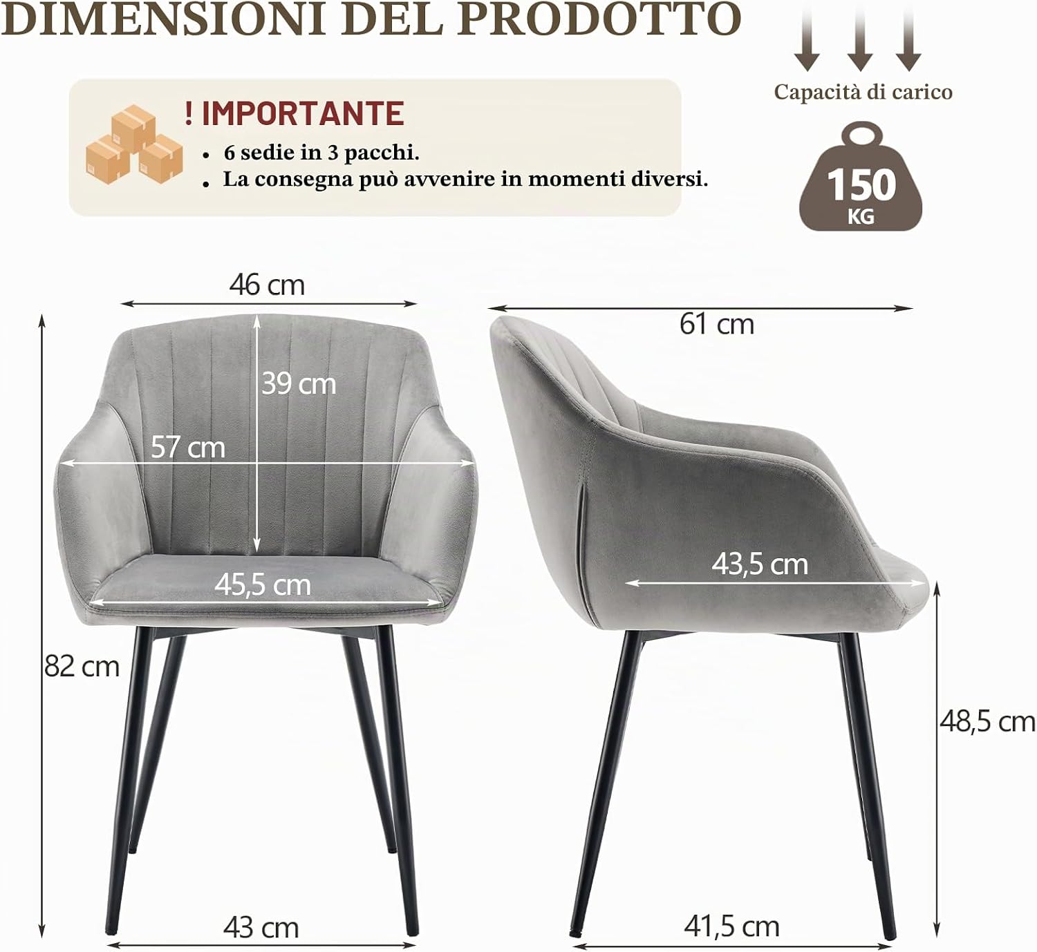 Detalle de Goeurvant Set 6 sedie in velluto grigio