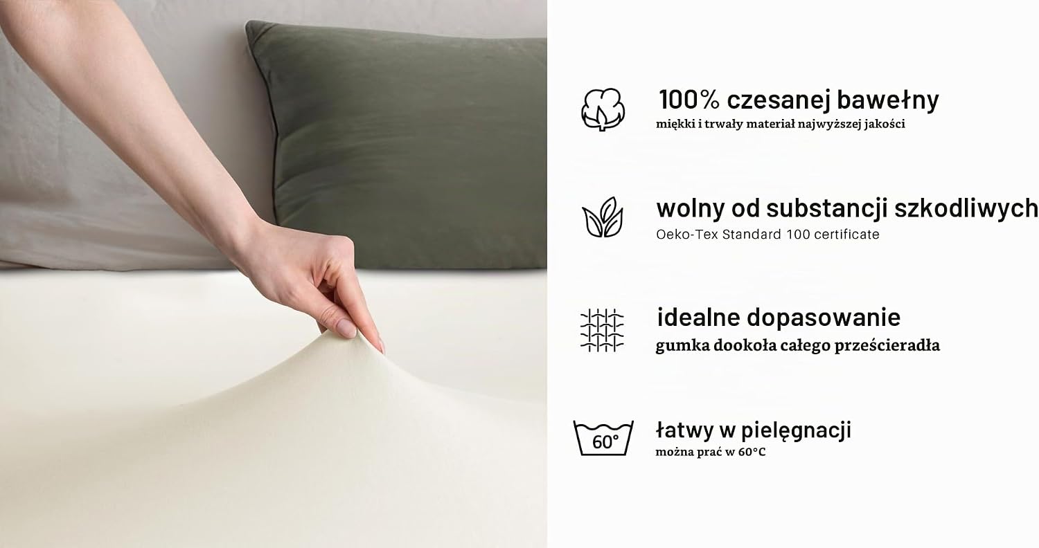 Detalle de DecoKing Amber prześcieradło z gumką 200 × 220–220 × 240 cm, bawełna jersey, ecru