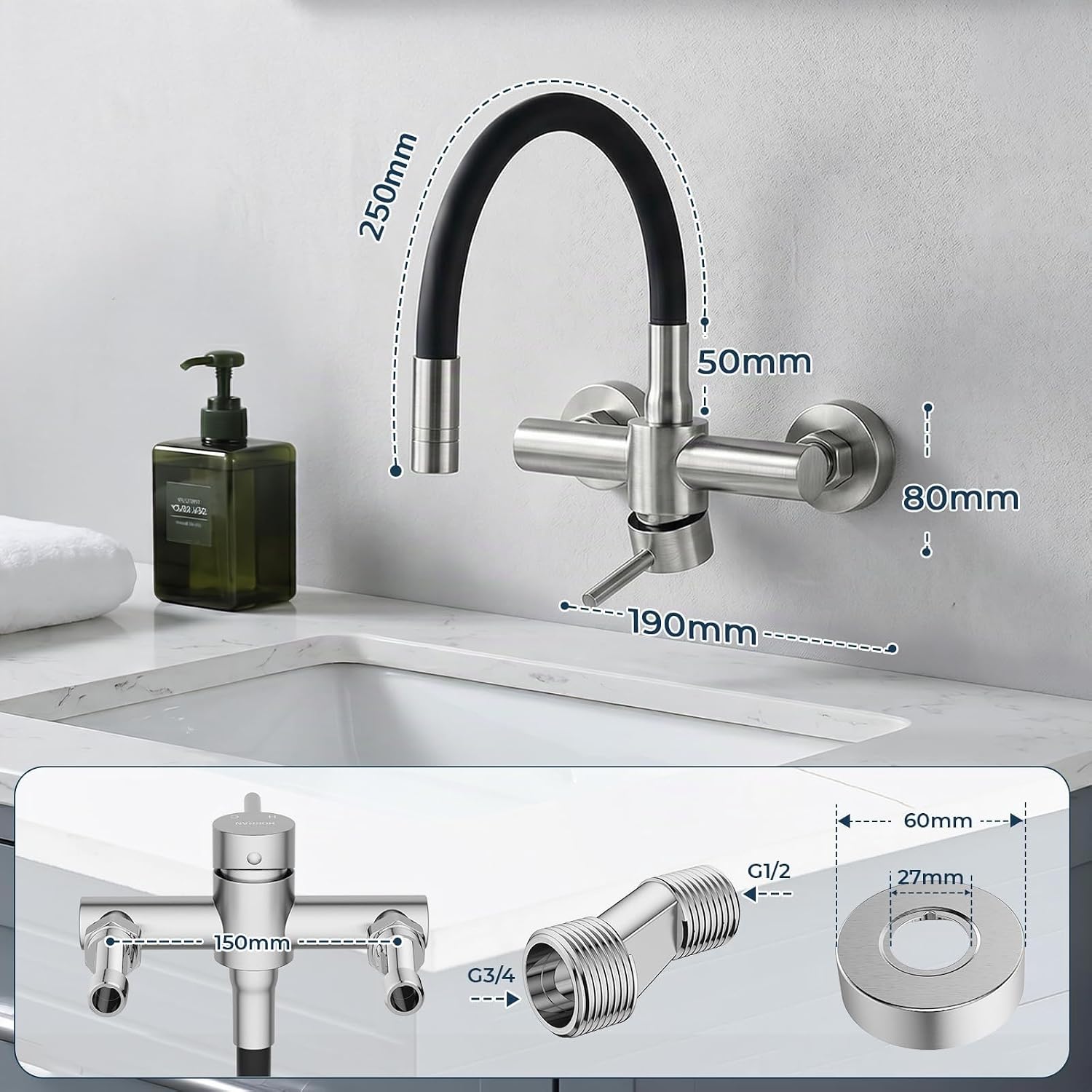 Detalle 2 de HURRAN Rubinetto cucina a muro 360°