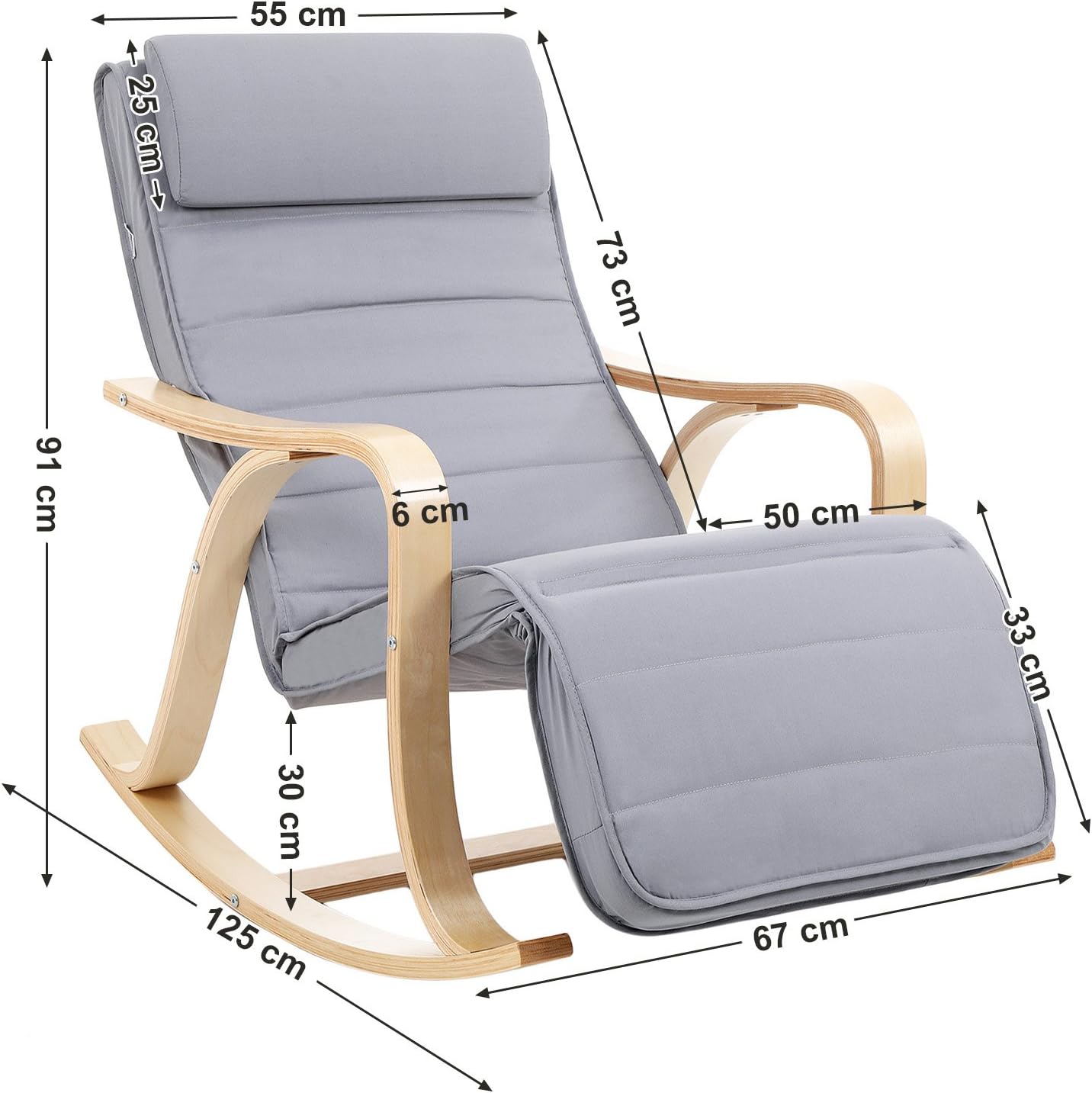 Detalle de SONGMICS Sedia a Dondolo in Legno di Betulla LYY41G: comfort, stile e praticità a 5 altezze