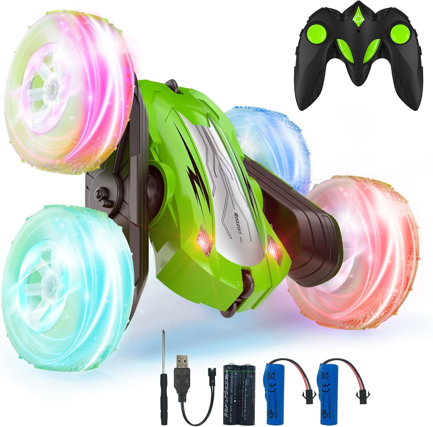 Detalle de Rodzon Remote Control Car for Kids 6+ – Stunt RC Car with Lights (Green)