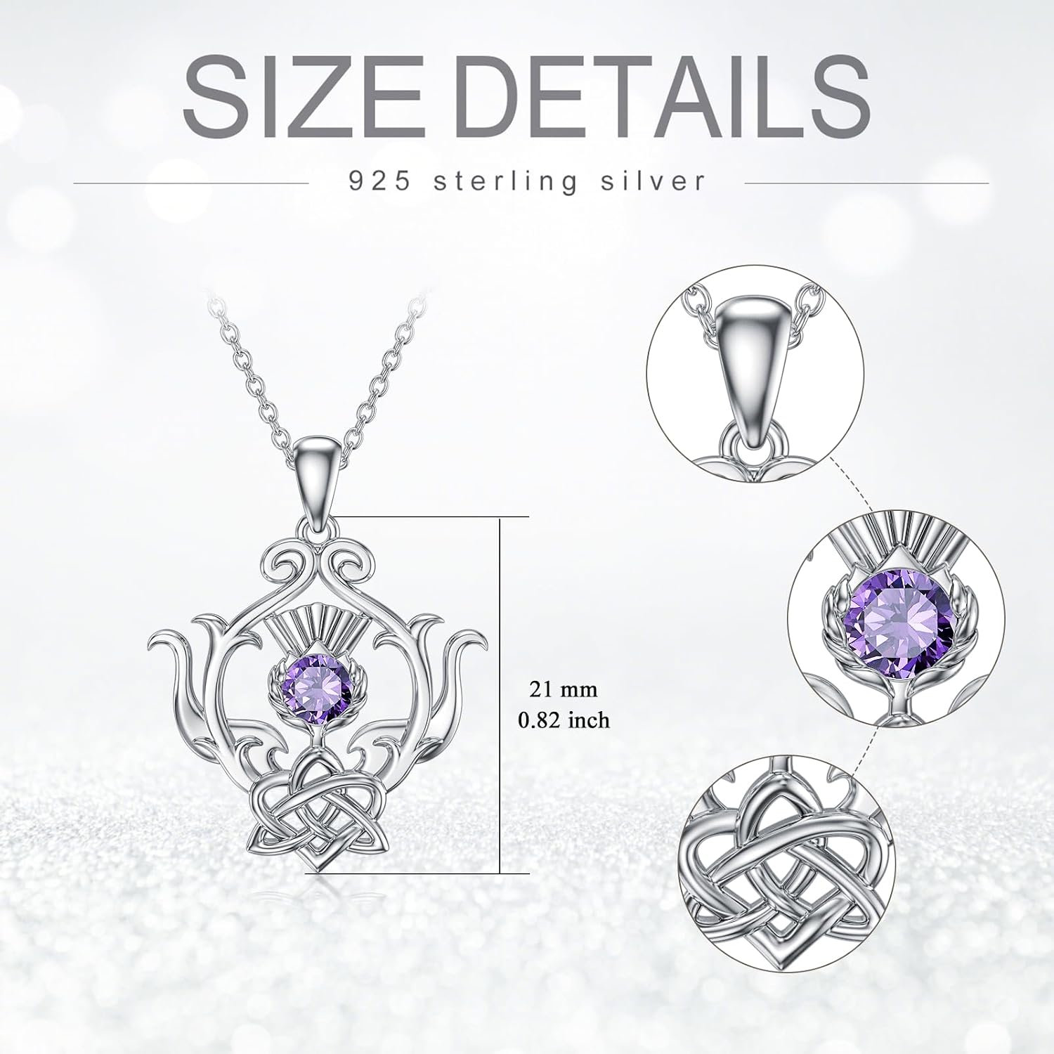 Thumbnail 2 de YAFEINI Scottish Thistle Necklace for Women in Sterling Silver with Amethyst