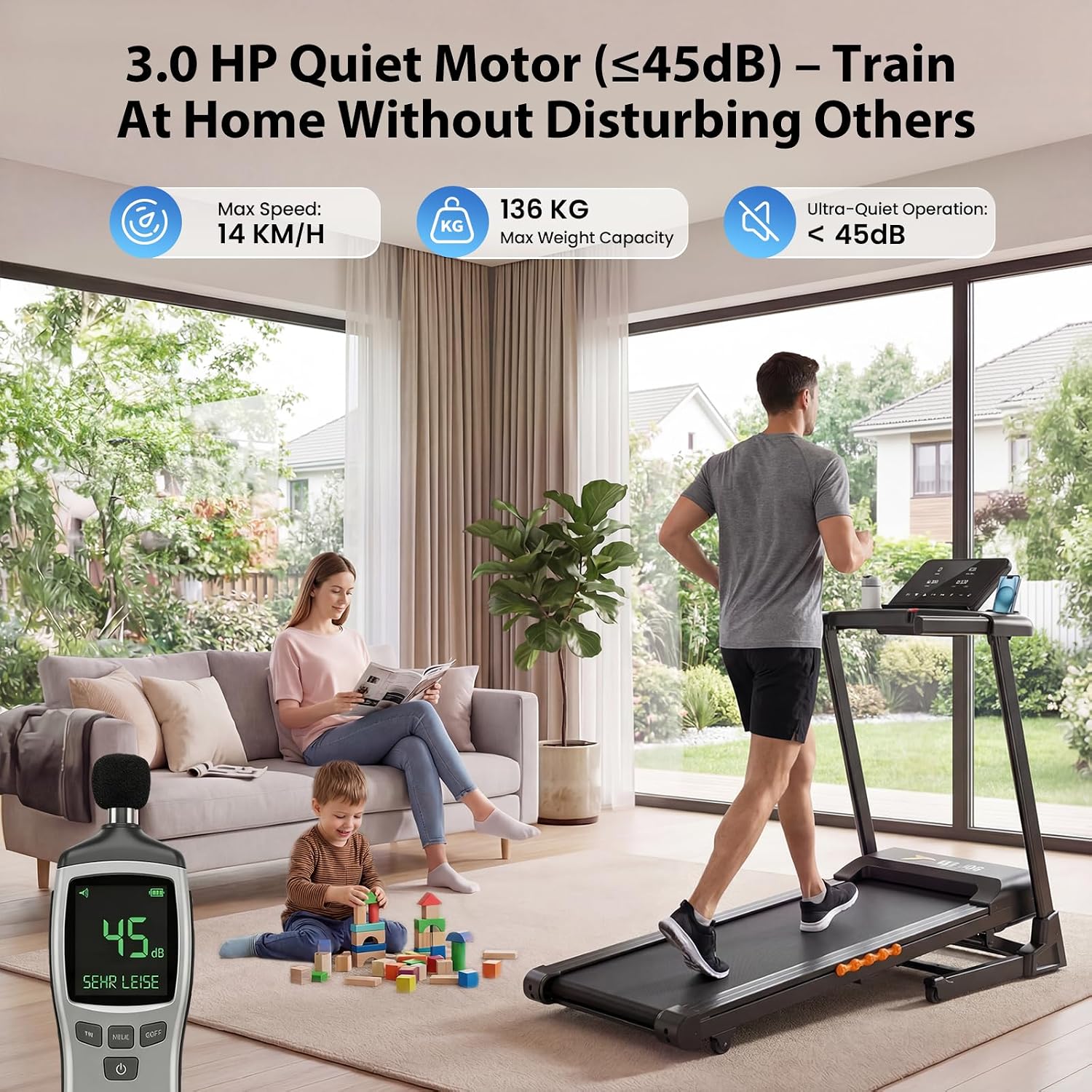 Detalle 2 de JAGJOG 15% Auto Incline Foldable Treadmill, 14 km/h, 3.0 HP Motor