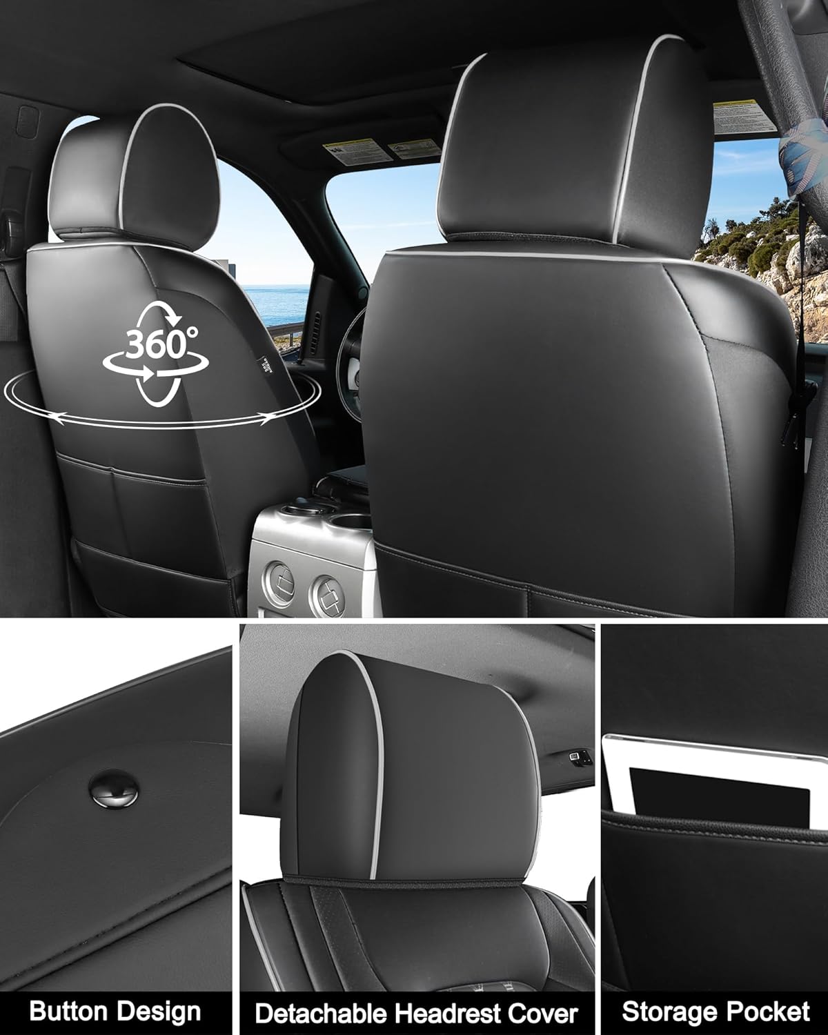 Detalle de Umbrauto Custom Fit Seat Covers for Ford F-150 (2015-2026) & F-Series Super Duty (2017-2026) — Waterproof Nappa Leather
