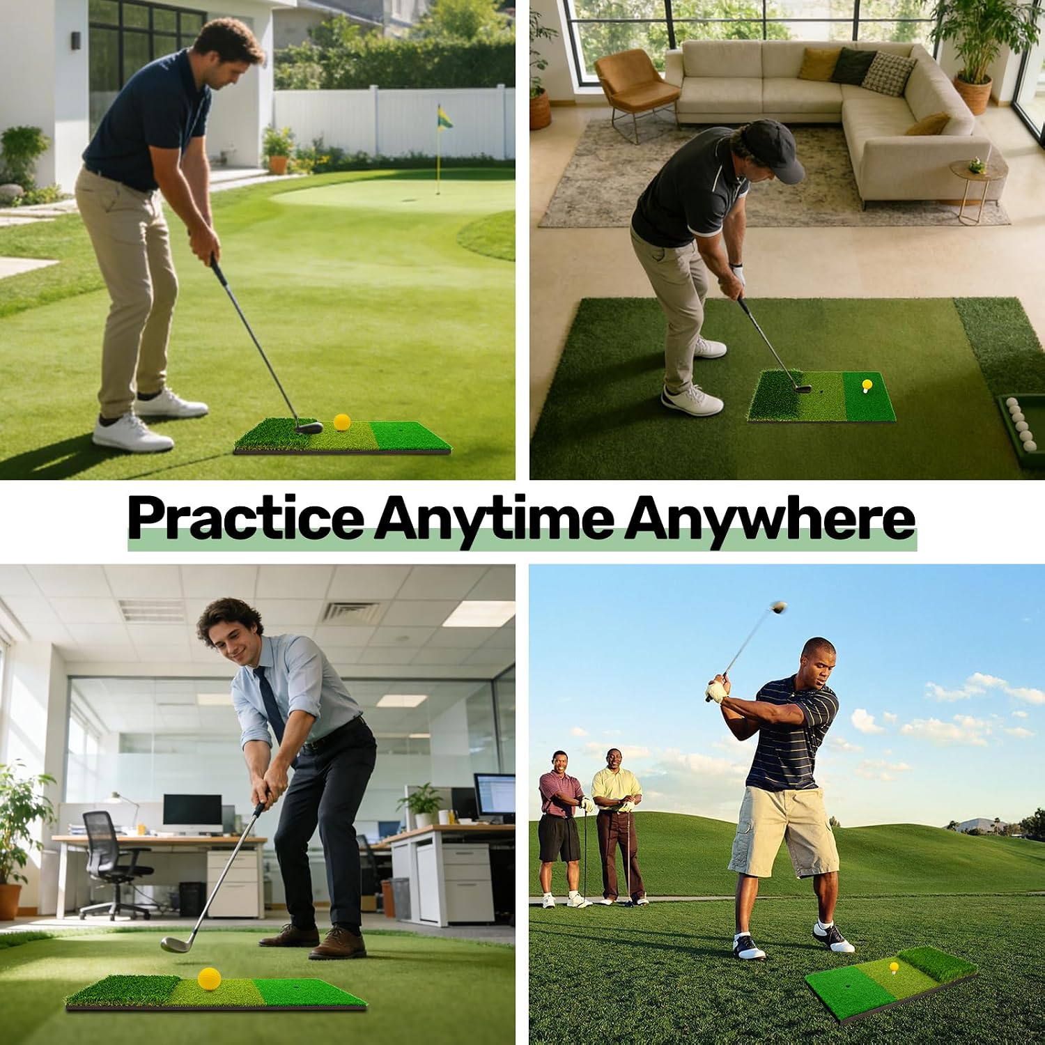 Detalle 2 de GearJoy Golf Practice Mat Set with Three Replacement Mats and Rubber Base