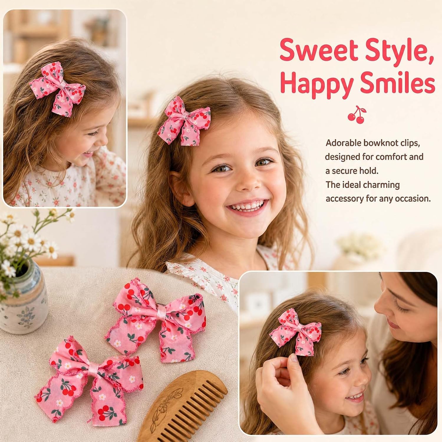 Detalle de ZOONAI Strawberry Bow Hair Clips for Baby Girls, Two-Piece Fruit Design