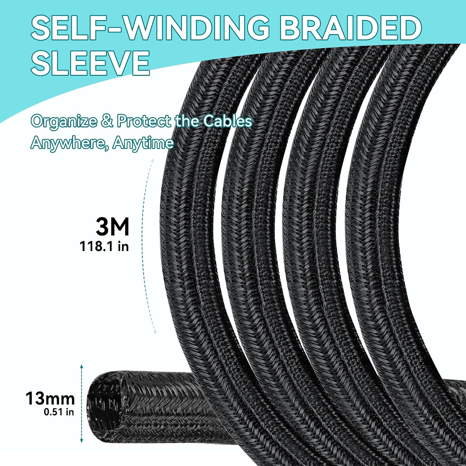 Detalle 2 de YuanPals kabelmanagementhuls 13 mm, 3 m, zwart voor 3 tot 5 kabels