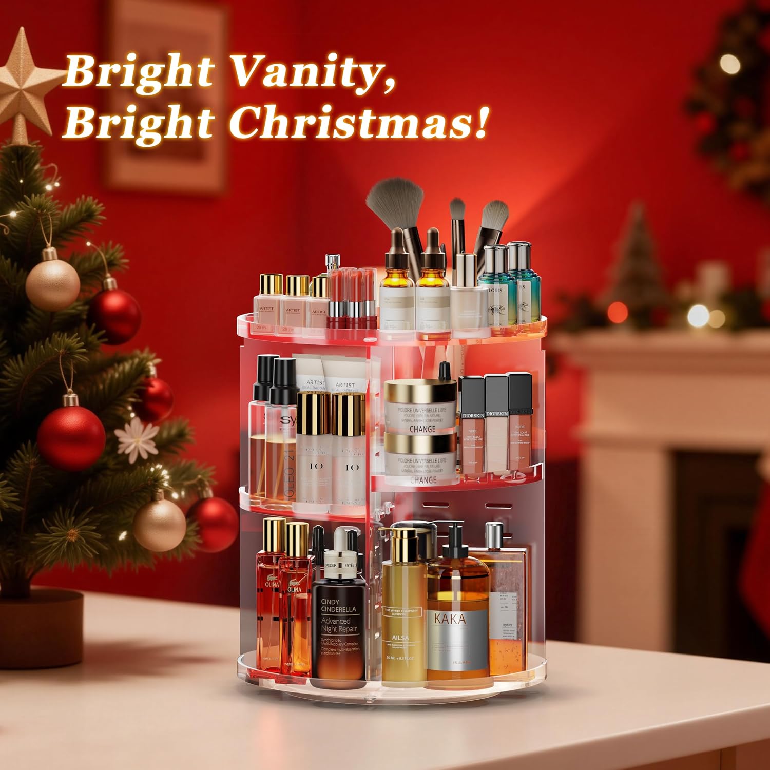 Detalle 2 de Auxmir Make Up Organizer mit 9 einstellbaren Stufen – 360° Drehbar, Extra Groß, schwarz