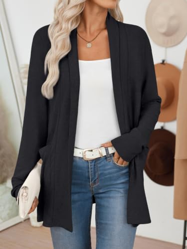Detalle de LILLUSORY Long Cardigans for Women UK Lightweight Open-Front Knit in Black (Size L)