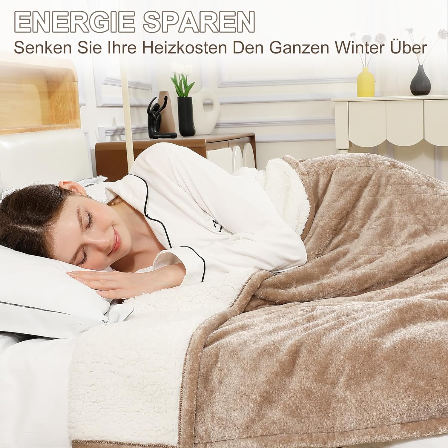 Thumbnail 4 de COZYTY Couverture Chauffante Électrique 130×180 cm en Flanelle Beige — 6 niveaux, minuterie 10 h et Lavable en machine