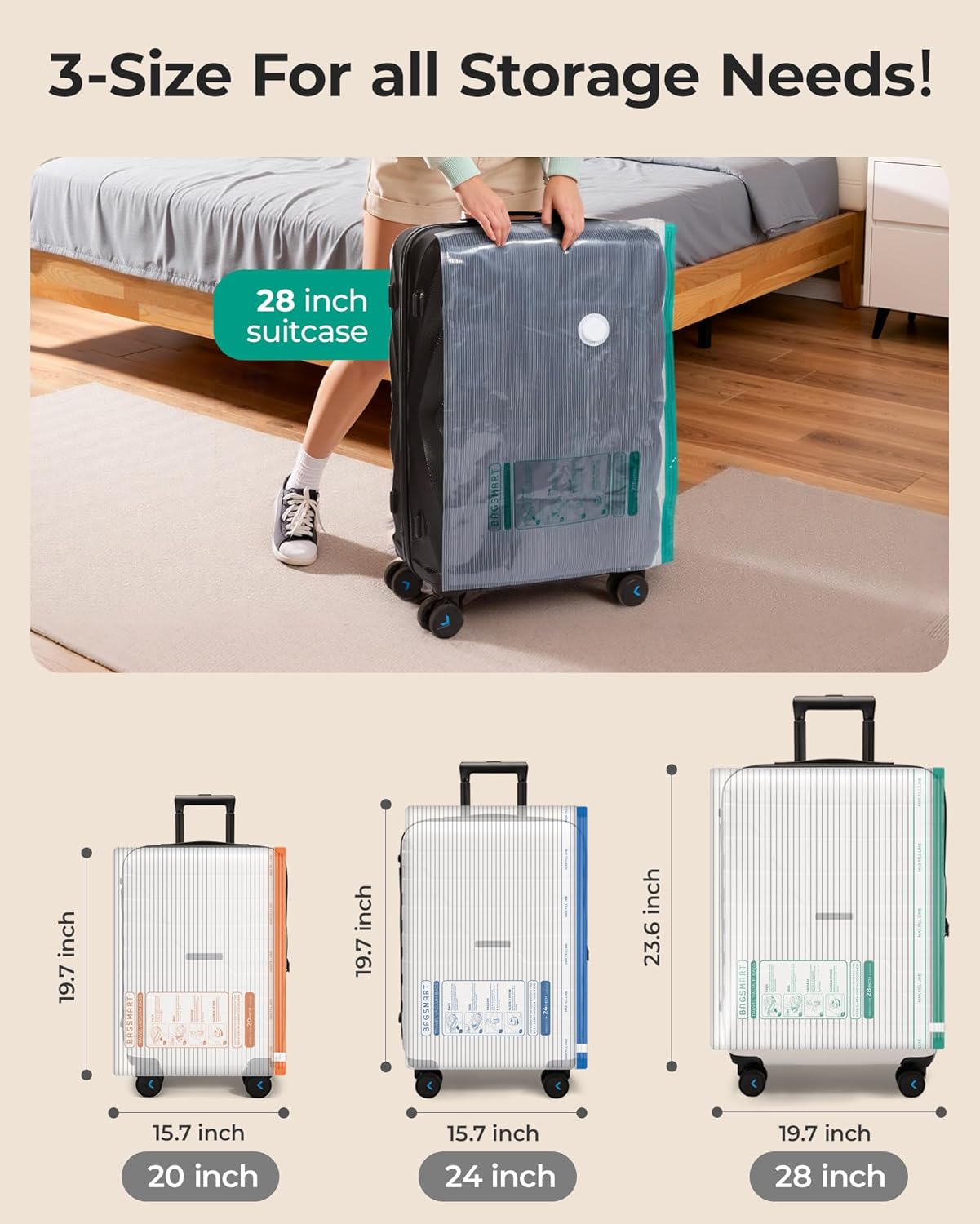 Detalle 2 de BAGSMART vacuum storage bags with wireless electric pump (18-pack) for travel, home and space-saving storage