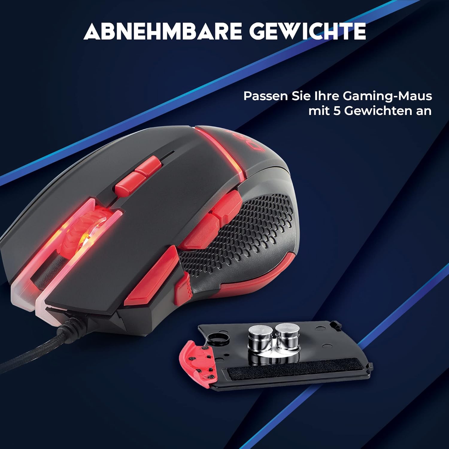 Detalle de DR1TECH Hunter Professional Gaming Maus – kabelgebundene Profi-Maus mit 5 Gewichten und 4200 DPI