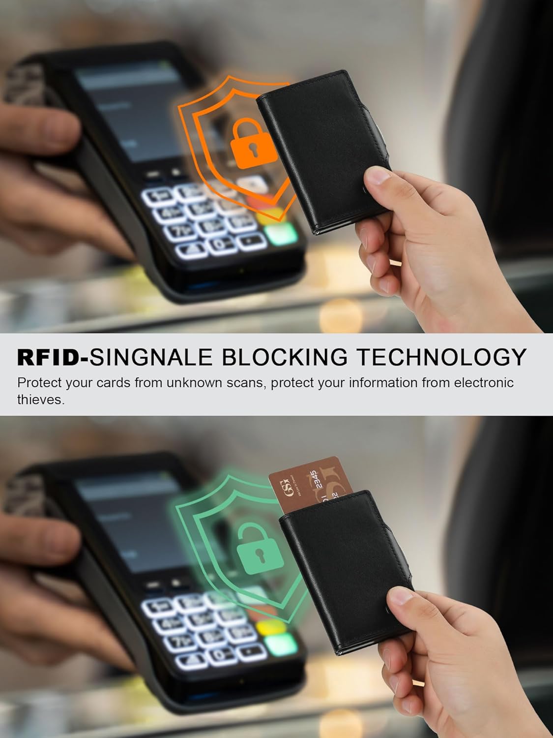Detalle de GSG SINCE 1998 Leather RFID Blocking Pop Up Card Holder Slim Wallet