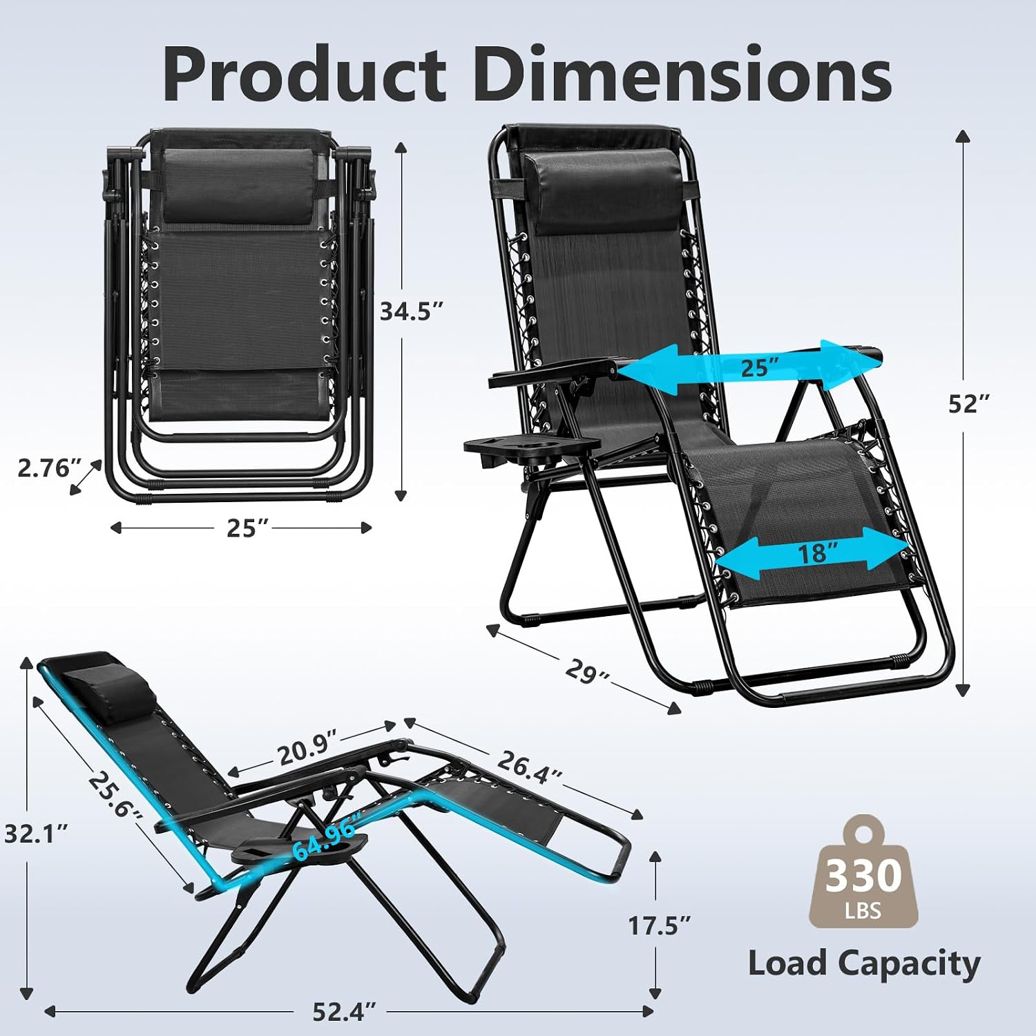 Detalle de MAKE CHANGES CS-ZGC-BK2P-NEW Zero Gravity Chairs, Set of 2, Folding Mesh