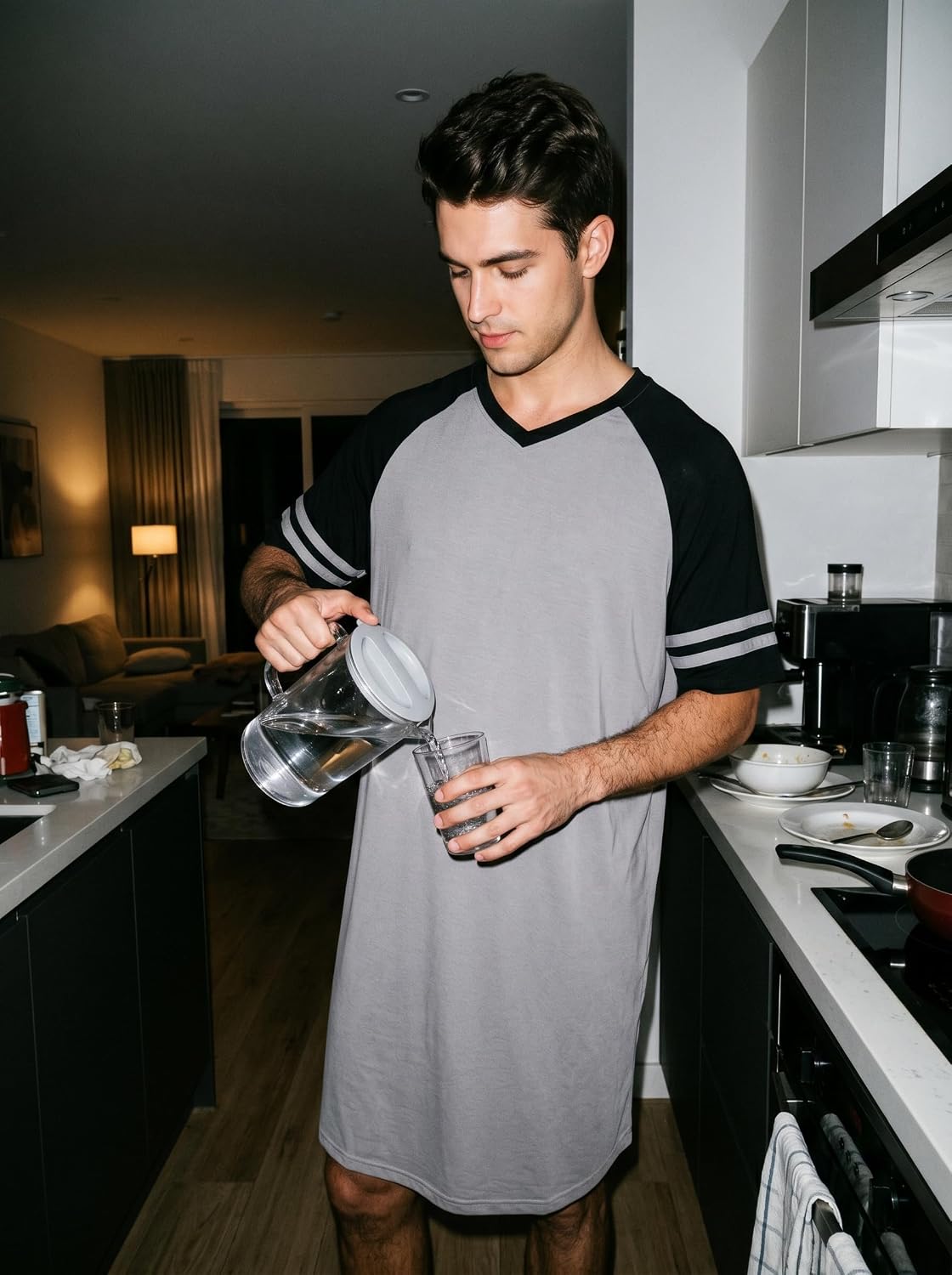 Detalle de Enjyam Men's Short Sleeve Nightgown Summer Pyjama Tops – Comfortable Knee-Length Loungewear