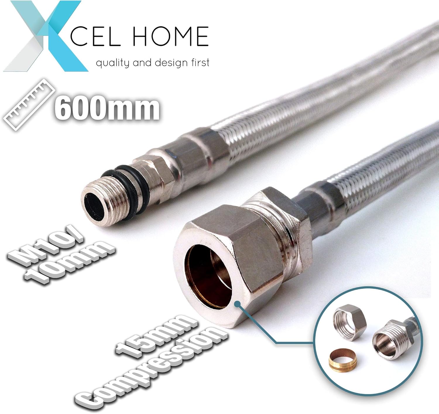 Detalle 2 de Xcel Home M10 x 15mm Compression Flexible Tap Connectors (600mm) – Pair