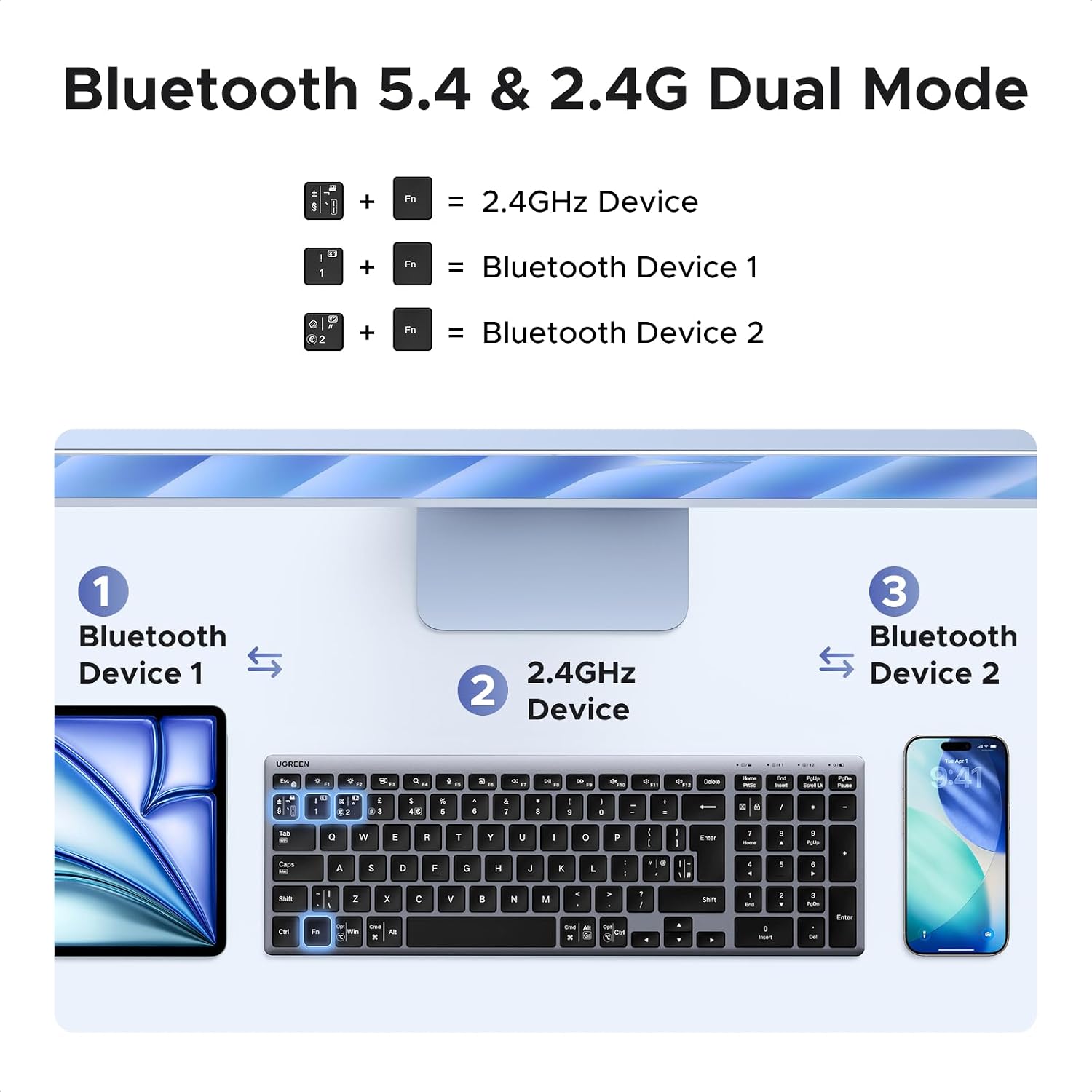 Thumbnail 1 de UGREEN Wireless Keyboard UK Layout